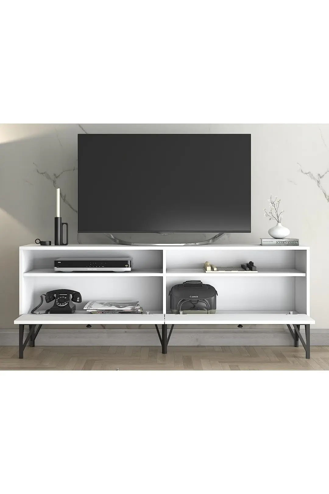 Astreo 160 Cm Metal Ayaklı Tv Ünitesi - Beyaz / Siyah